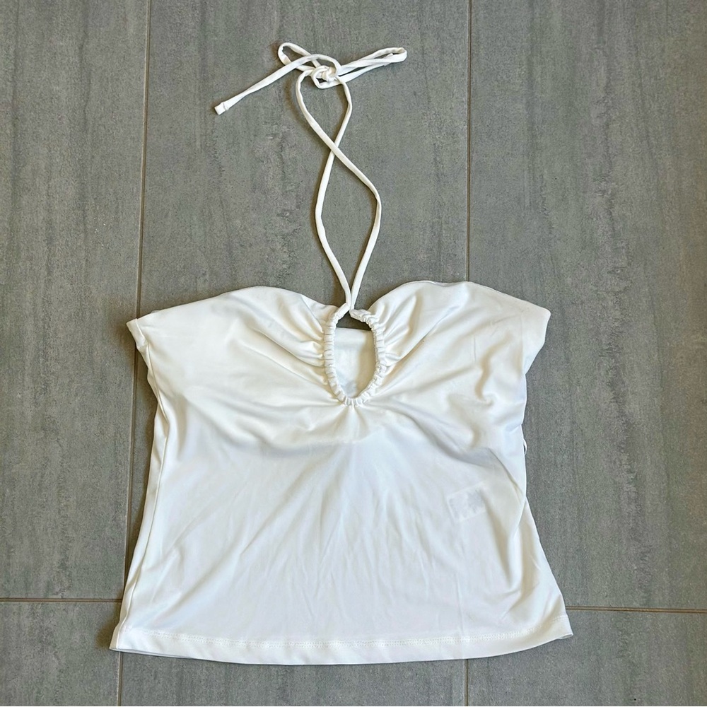 White Halter Sleeveless Tank Top